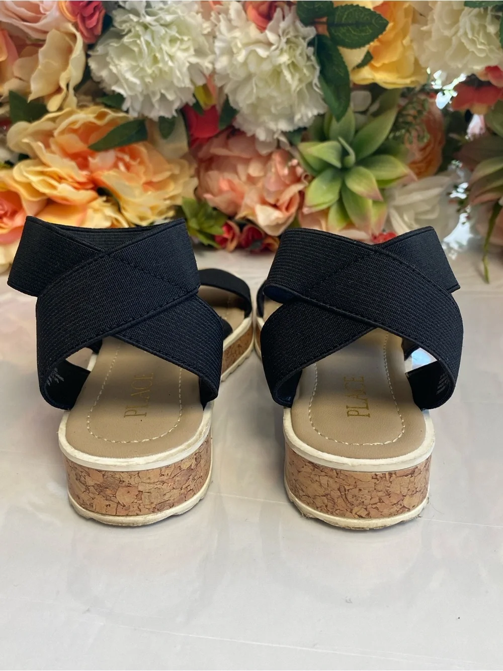The Children’s Place Girls Elastic Strap Comfort Sandals Black Youth 11